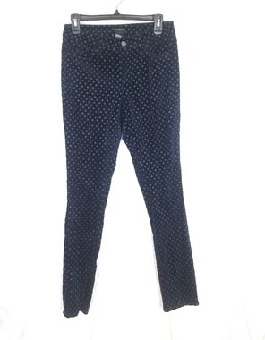 Ann Taylor polka dot blue velvet midrise skinny pants